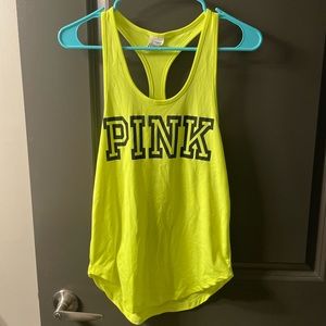 Victoria’s Secret Pink neon yellow logo work out racerback athletic tank top